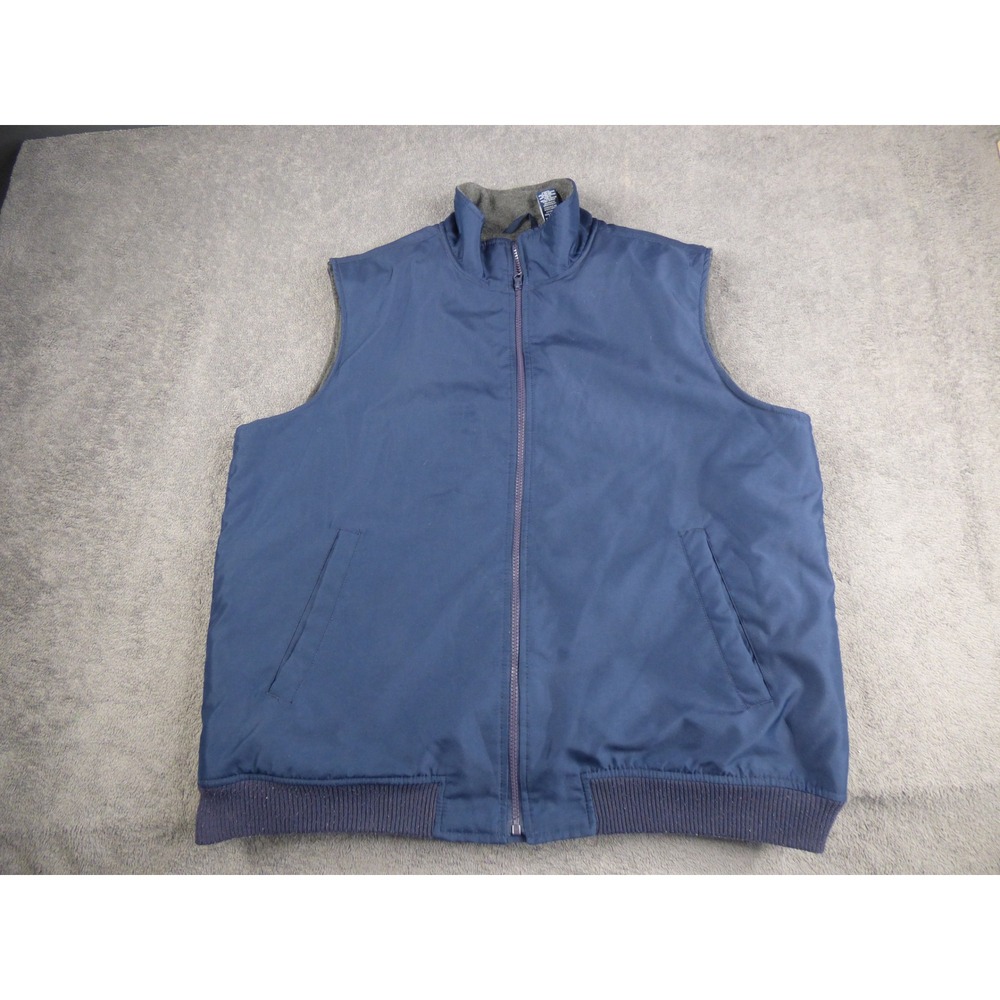 Chaps Mens Navy Blue Fleece Lined Full Zip Vest Mock Neck XL